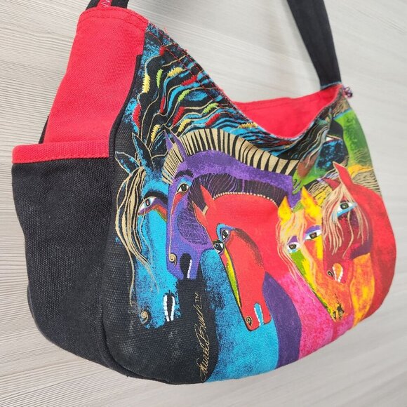 Laurel Burch Wild Horses of Fire Medium Equestrian Hobo Tote Shoulder Purse Bag - Picture 5 of 16